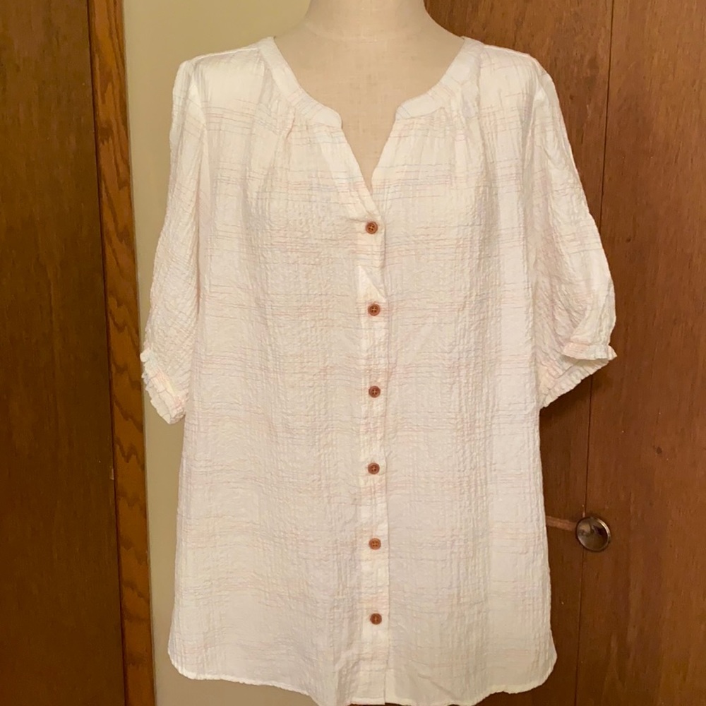 CJ Banks shirt. Size 1X.  White with strips